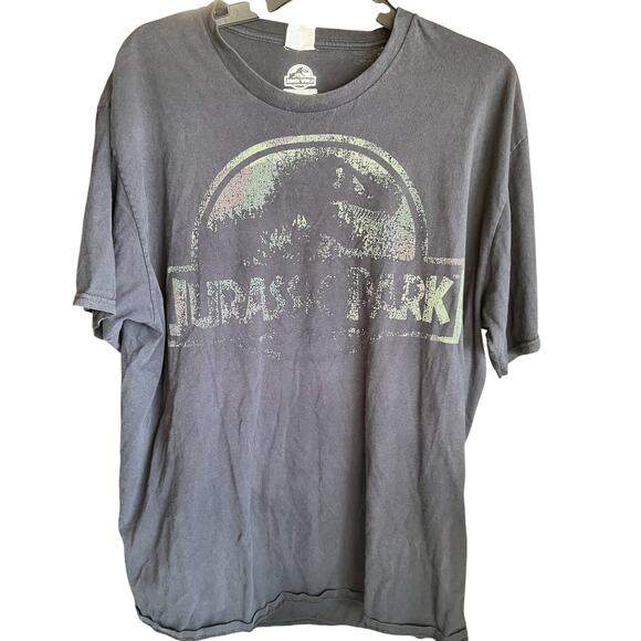 JURASSIC PARK Black faded thrashed grunge Y2K dinosaur grease stained tee XL - Picture 1 of 6